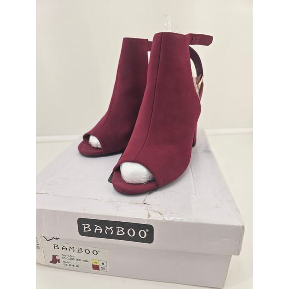 Bamboo Encounter-60MA Burgundy Peep Toe Booties Women’s Size 8 - Picture 1 of 10
